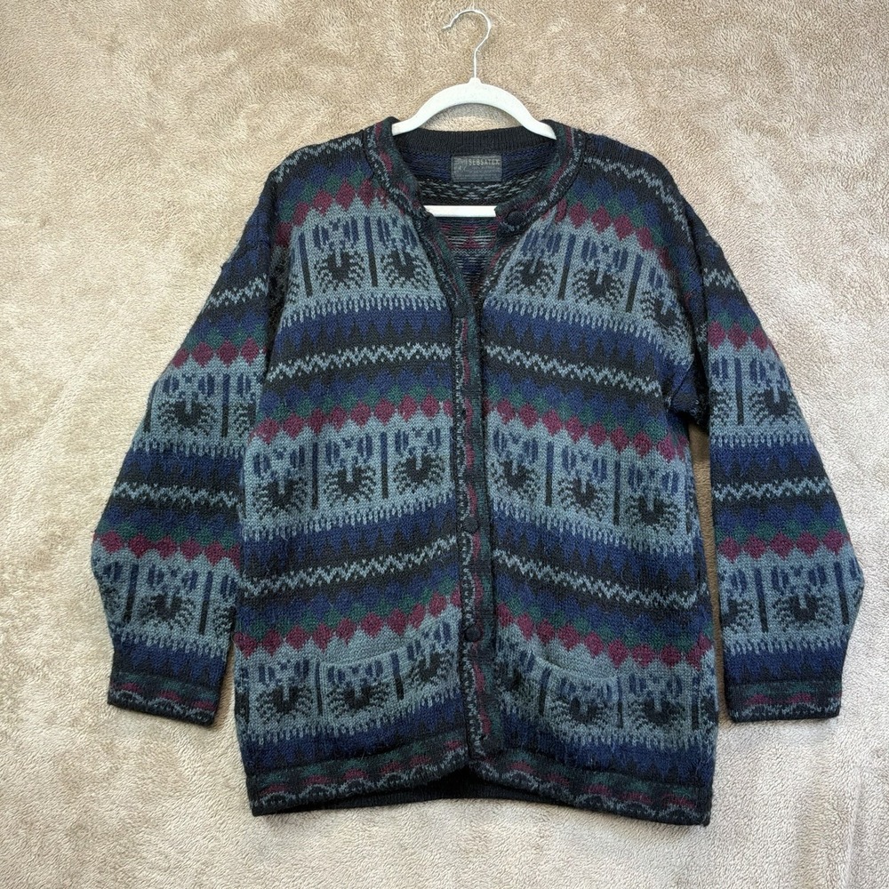 Sebsatex 100% Alpaca Sweater Womens L Cardigan Fair Isle‎ Knit Ski Peru EUC